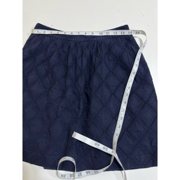 Anthropologie Tabitha Navy Eyelet Lace A-Line Skirt Cotton Preppy Classic Size 4 - Picture 4 of 6